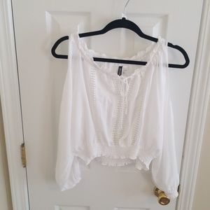 White Divided Crop Blouse